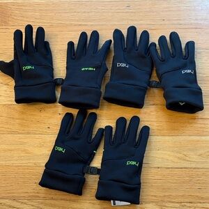 3 Pairs Head Black Thermal Gloves with Green Accents, Small